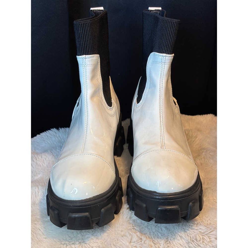 Circus by Sam Edelman Darielle White Patent Lug Sole Sock Ankle Boots
